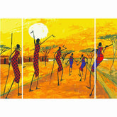 Painting by Numbers Africa Village in Steppe- 3-Panel (Triptych)